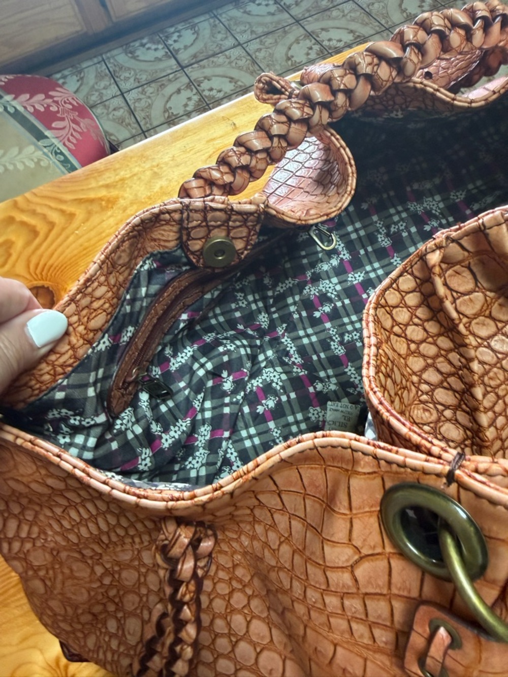 Jessica Simpson Croc-Embossed Shoulder Bag in Tan - Picture 6 of 7